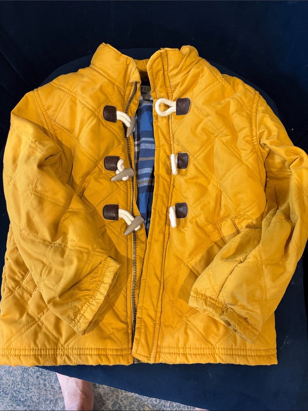 Children's Quilted Toggle Puffer Jacket in Mustard Yellow